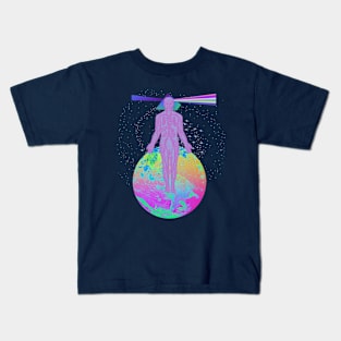 Psychedelic Earth Man Floating Prism Brain Trippy Esoteric Abstract Rainbow Tie Dye Kids T-Shirt